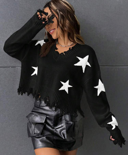 •Preorder• Star Pattern Distressed Sweater