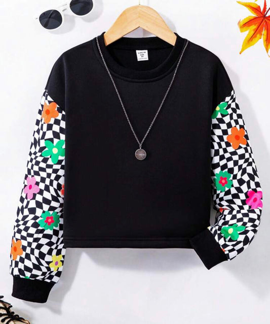 •Preorder• Floral & Checker Print Sweatshirt